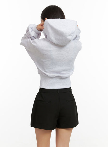 Buttoned Crop Sweat Hoodie OU411