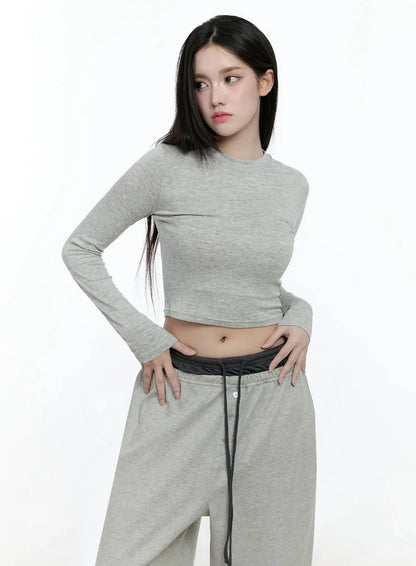 Casual Long Sleeve Crop Tee IO527