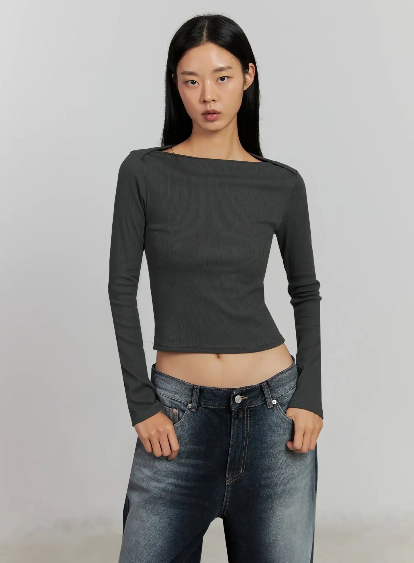 Boat Neck Long Sleeve Top IJ505
