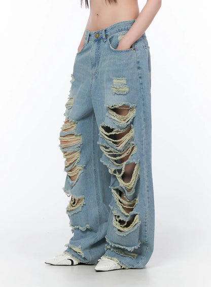 Clementine Distressed Wide Leg Jeans CA528