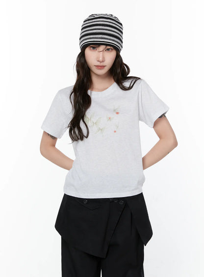 Butterfly Graphic Cropped T-Shirt CY514