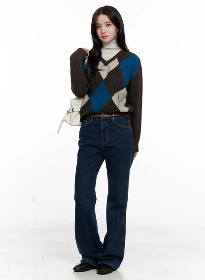 Casual Argyle Long Sleeve Knit CO522