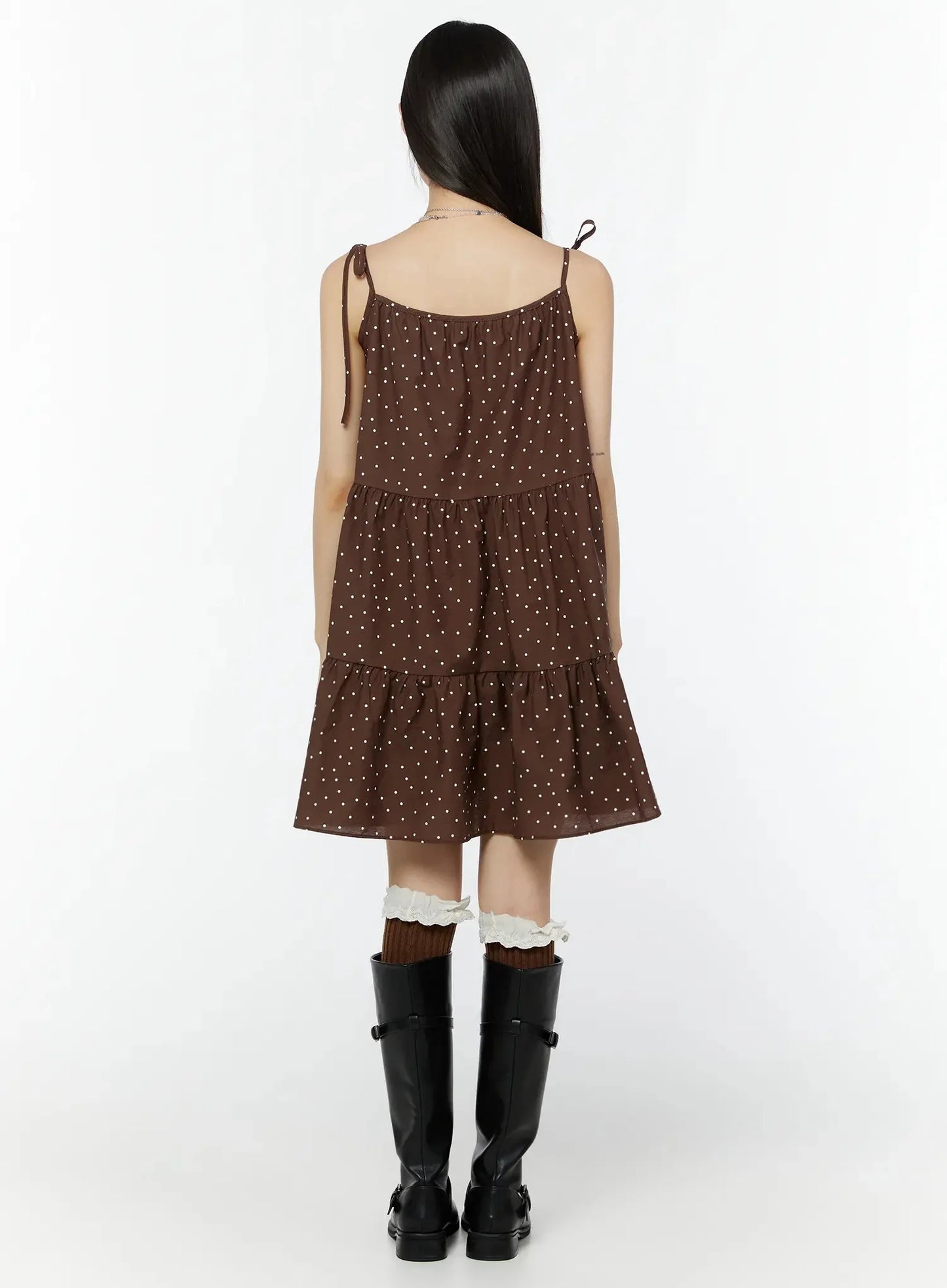 Brown Polka Dot Tiered Dress IU518