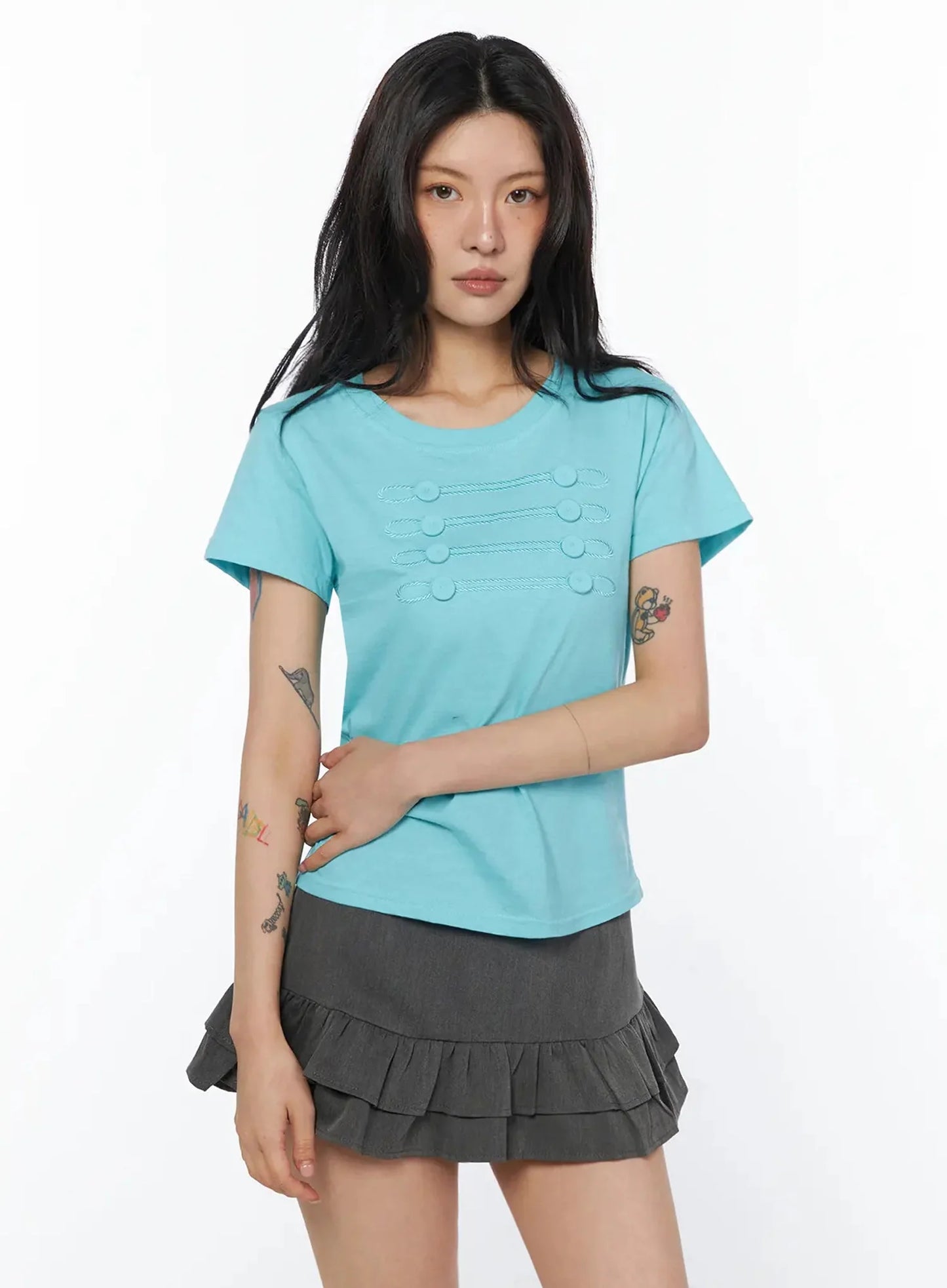 Chic Button Design T-Shirt IU508