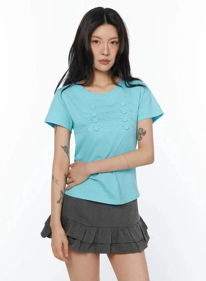 Chic Button Design T-Shirt IU508