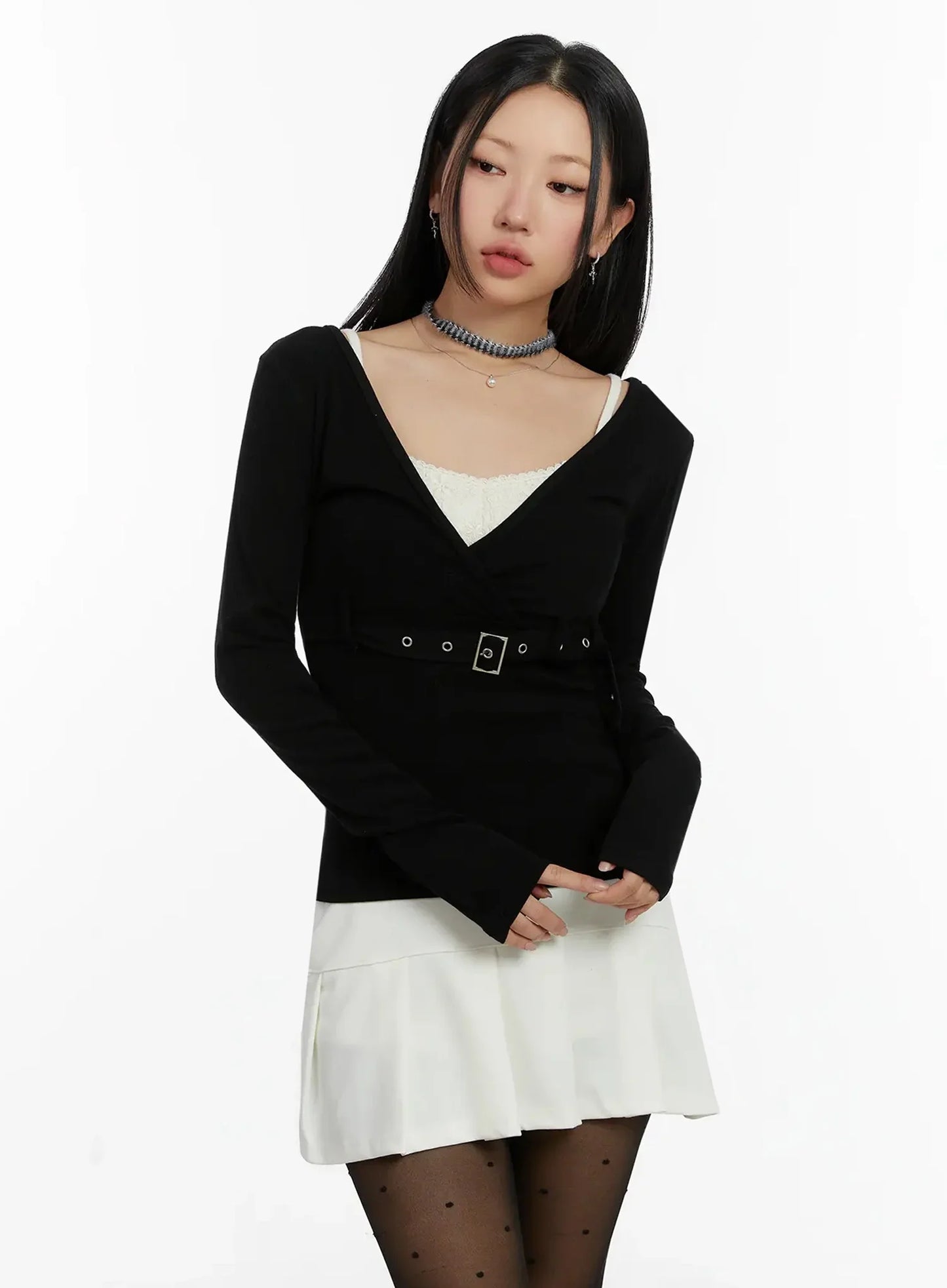 Belted Wrap Long Sleeve Top ID525