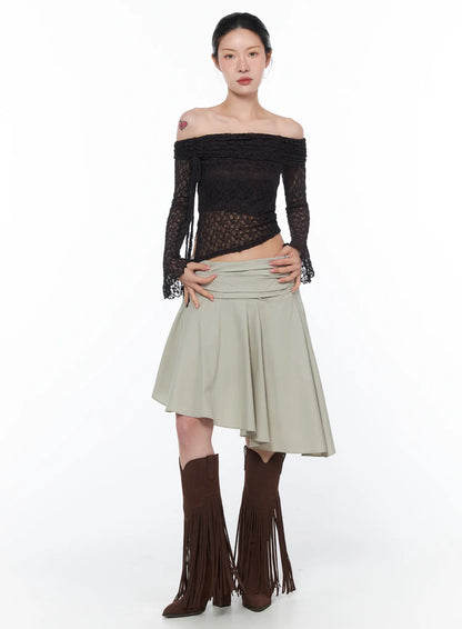 Asymmetrical Flare Midi Skirt CA524