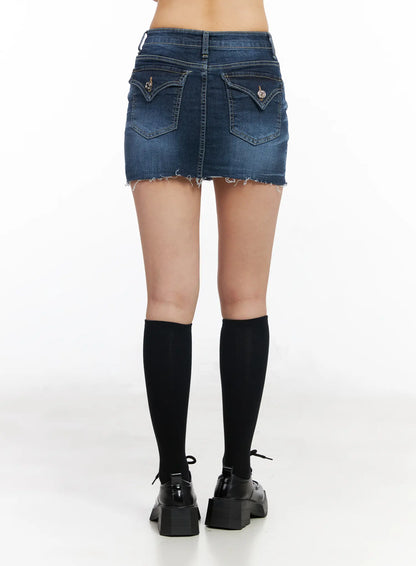 Classic Frayed Hem Denim Mini Skirt CM516