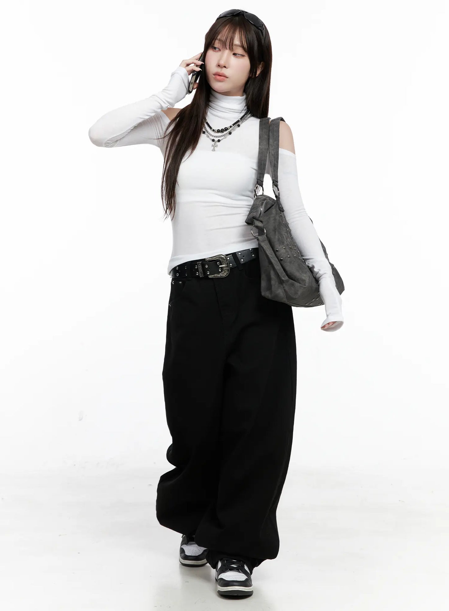 Baggy Black Graphic Cotton Pants CO521