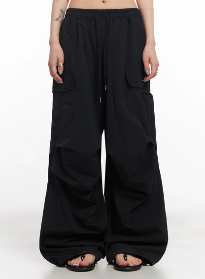 Black Utility Wide-Fit Cargo Pants IC503