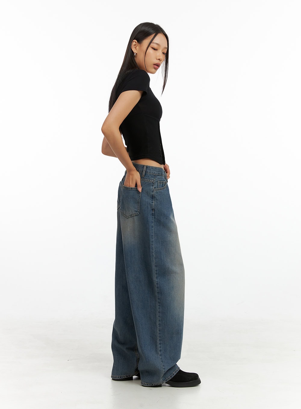 Asymmetrical Buttoned Square Neck Crop Top IG405
