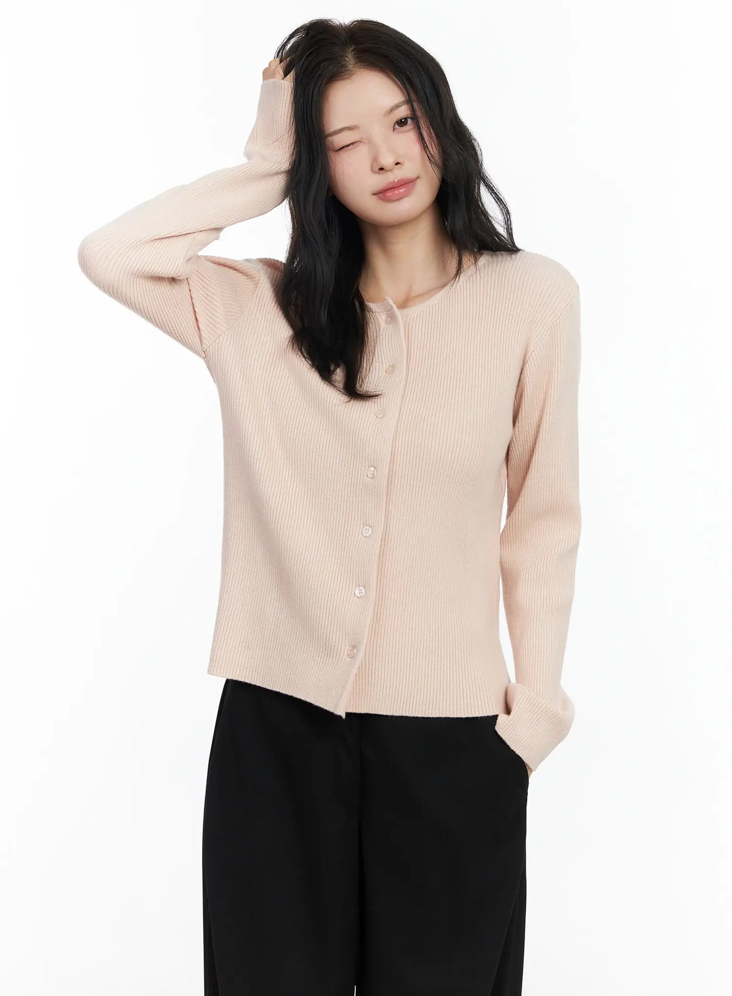 Basic Slim Round Neck Cardigan IM524