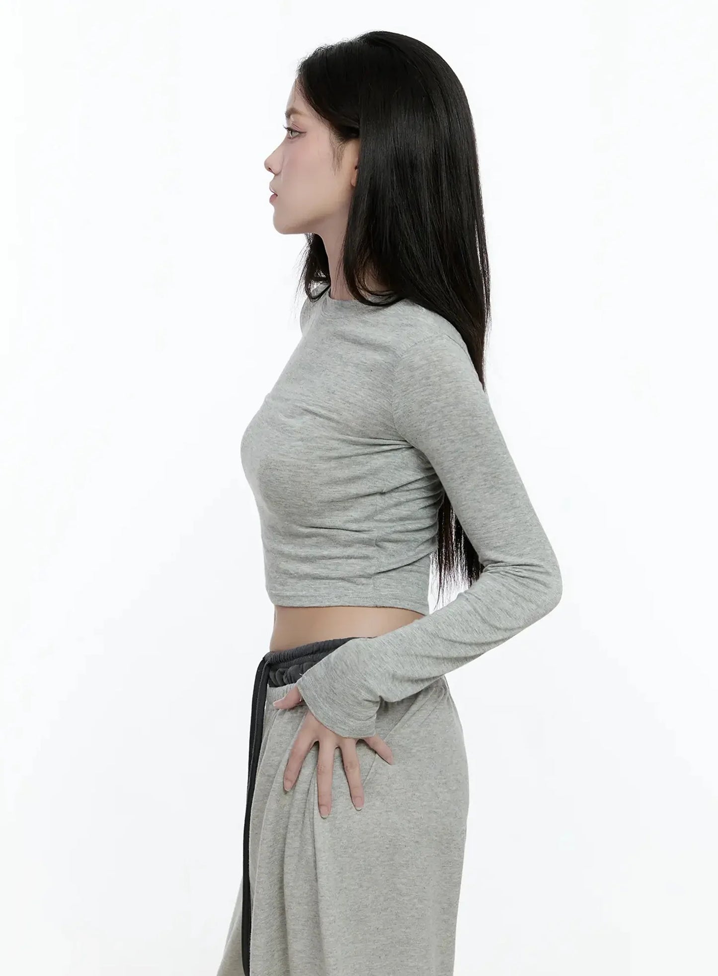 Casual Long Sleeve Crop Tee IO527