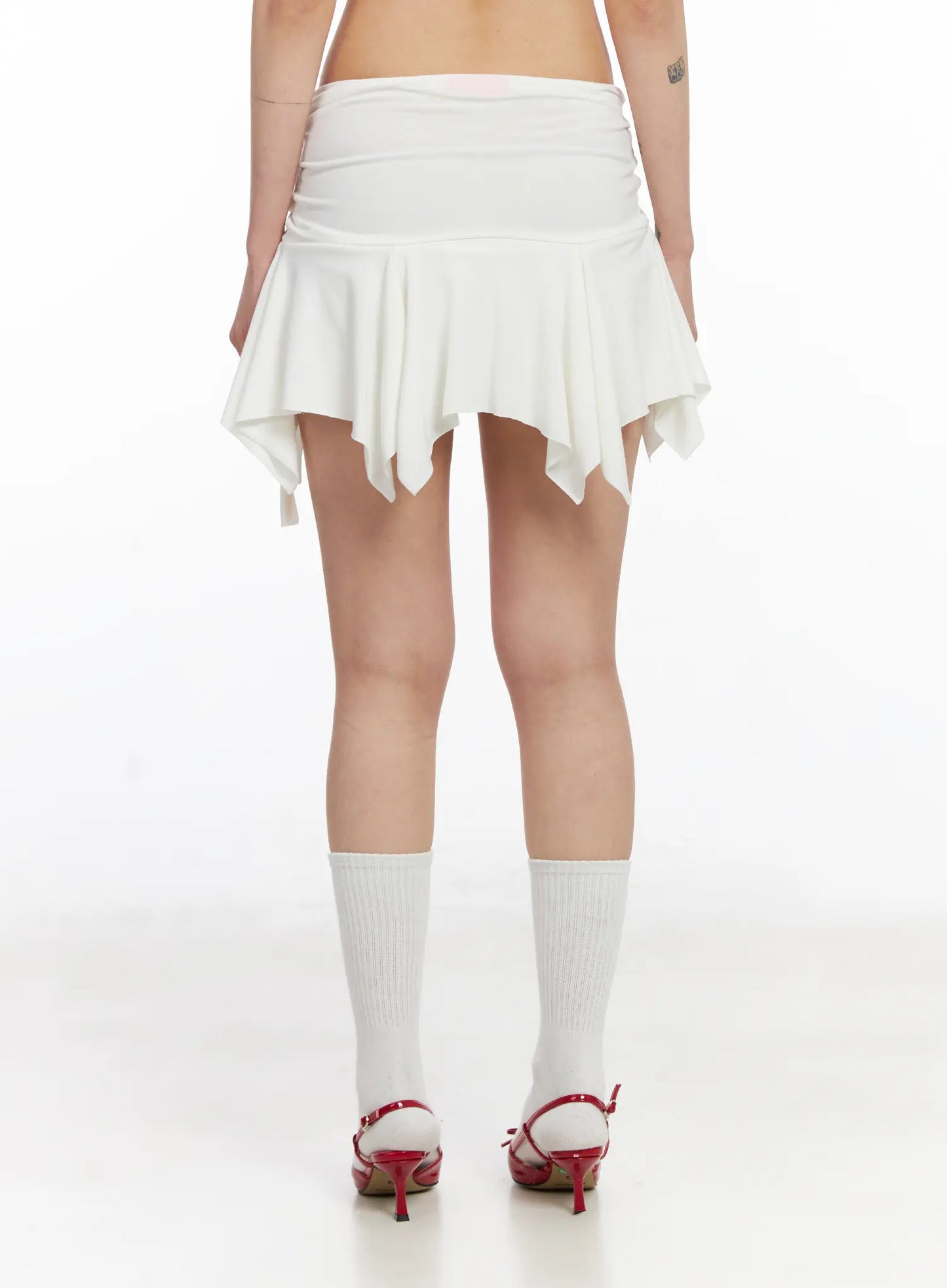 Asymmetrical Ruched Flared Mini Skirt CJ522
