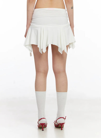 Asymmetrical Ruched Flared Mini Skirt CJ522