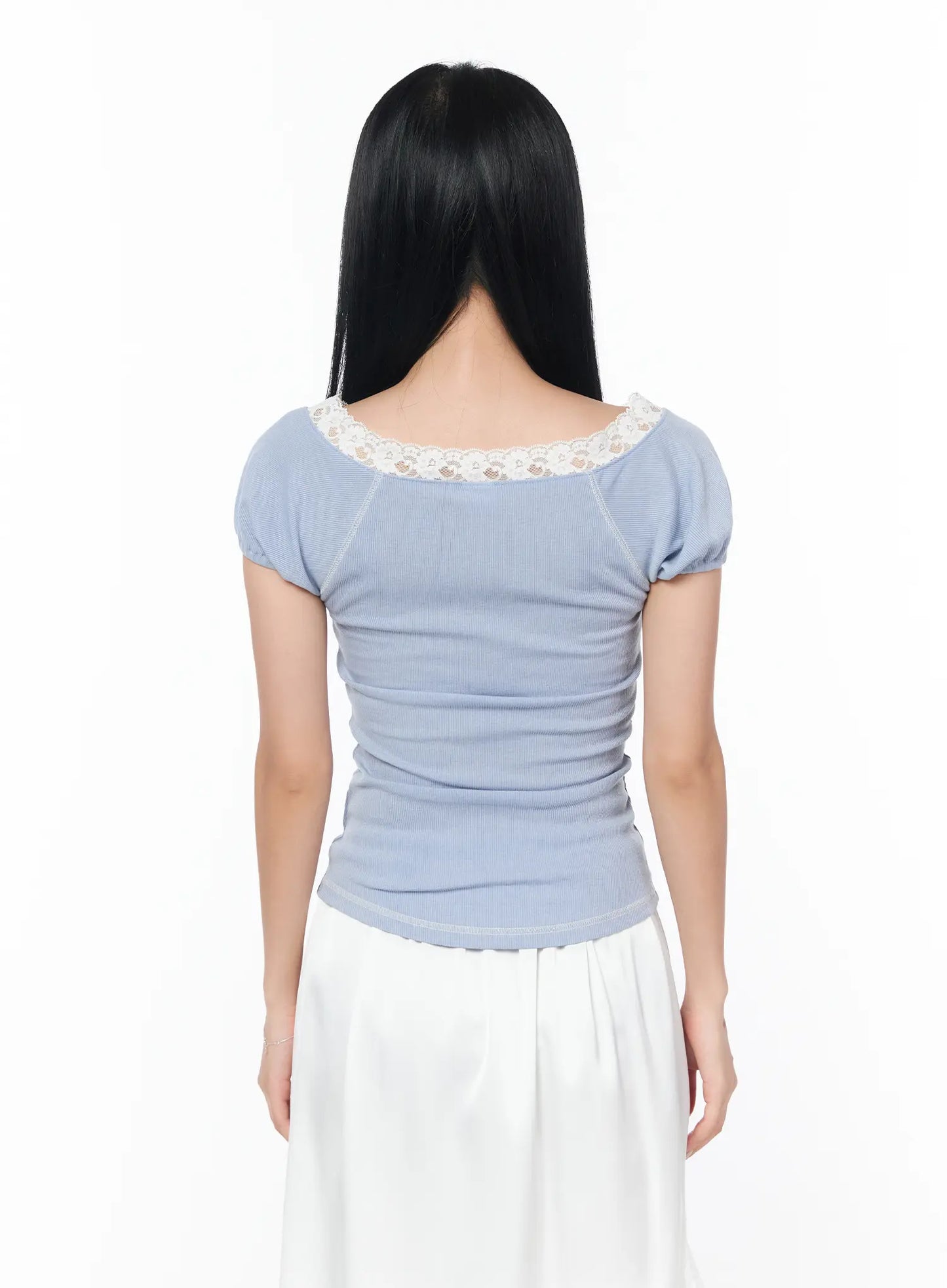 Chic Lace-Trimmed Shirred Tee CY512