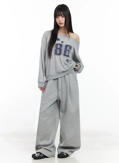 86 Sporty Off-Shoulder Sweatshirt IM530