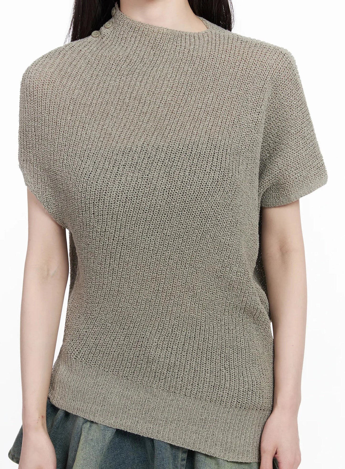 Asymmetric Half-Neck Knit Top IU509