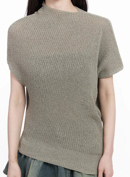 Asymmetric Half-Neck Knit Top IU509
