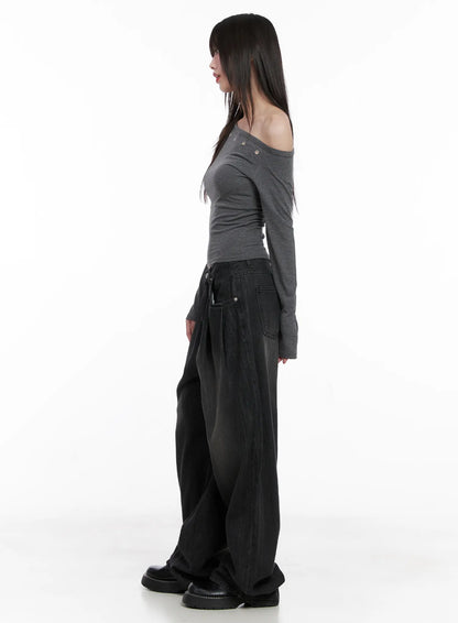 Asymmetrical Eyelet Long Sleeve Top CG519