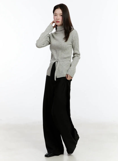 Buckle Ribbed Half Turtleneck Sweater