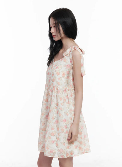 Chiffon Floral Tie Strap Mini Dress CA509