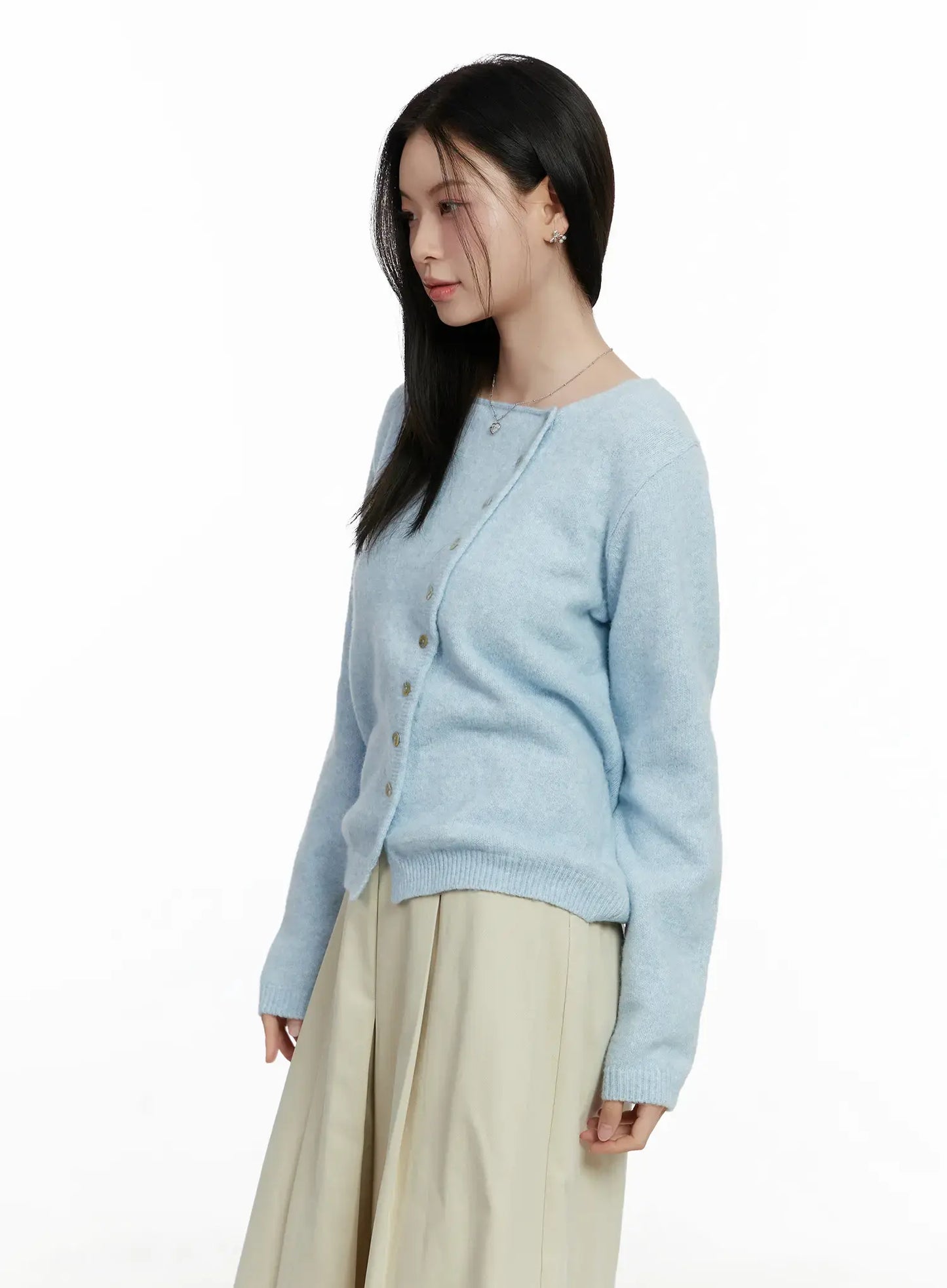Asymmetrical Button Long Cardigan F502