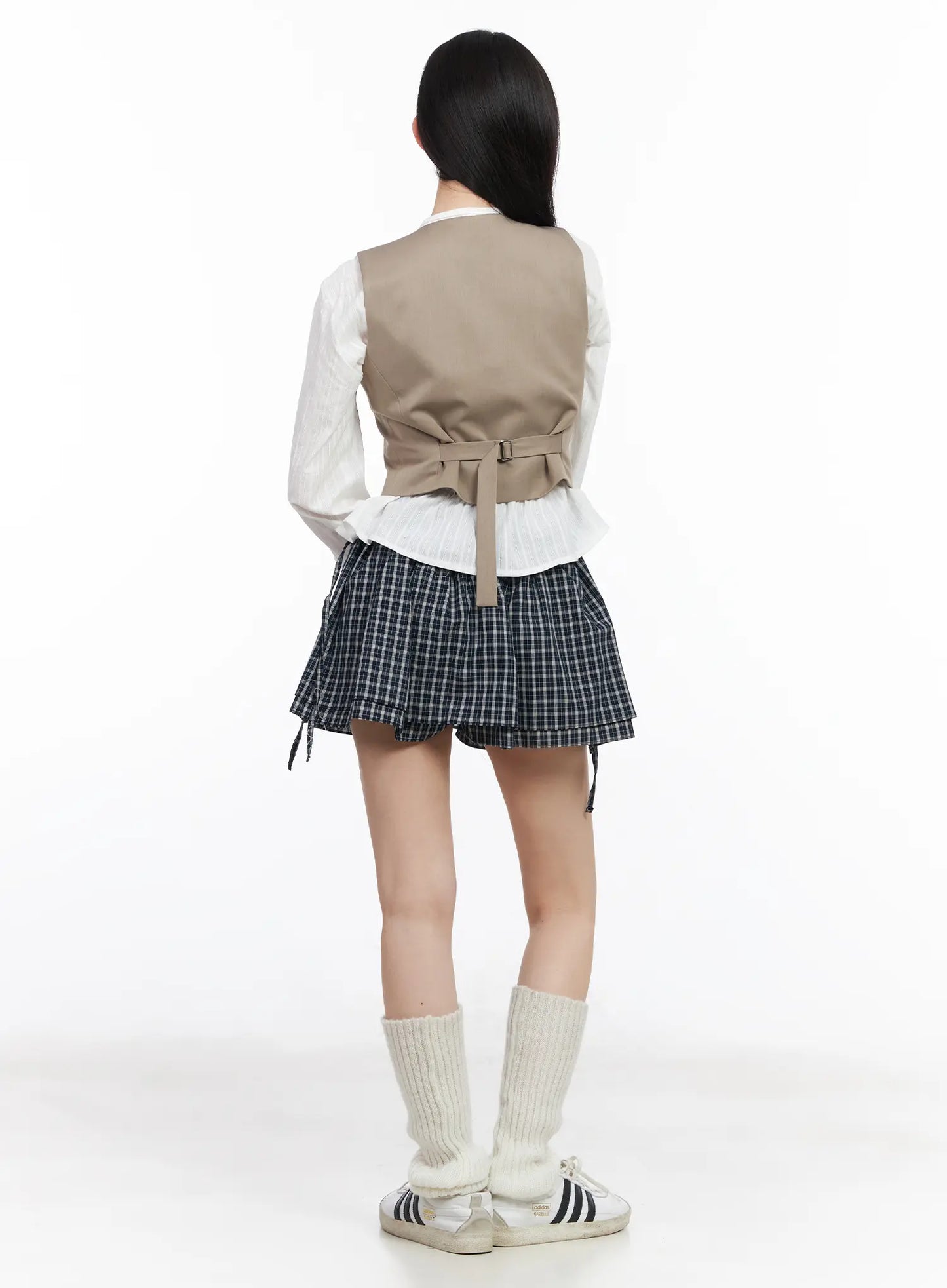 Buttoned Back Belted Crop Vest CM519