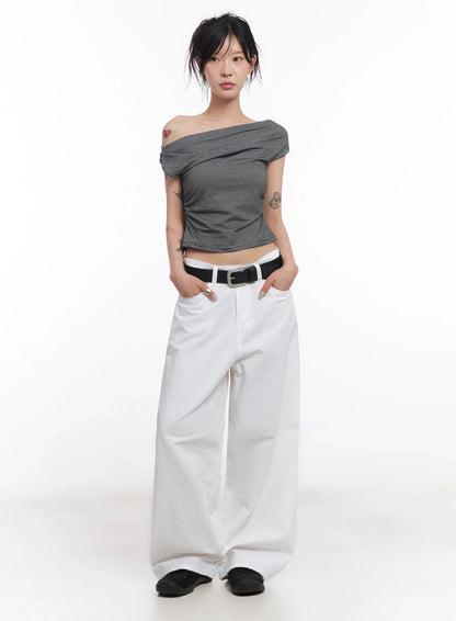 Chic Off-Shoulder Striped Tee IC503