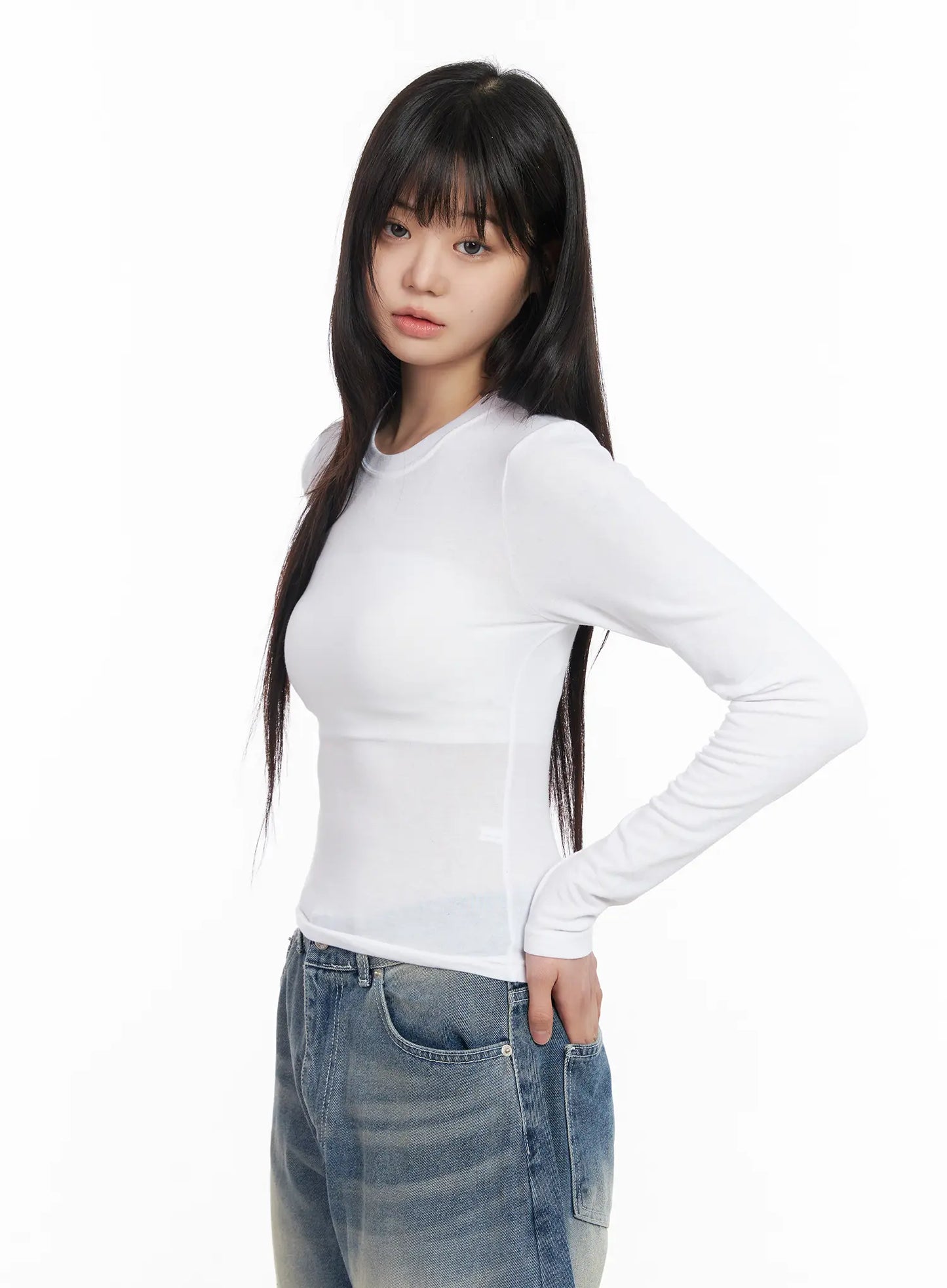 Basic Round Neck Crop Long Sleeve Tee CM512