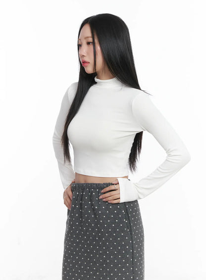 Basic Mock Neck Long Sleeve Crop Top CD529