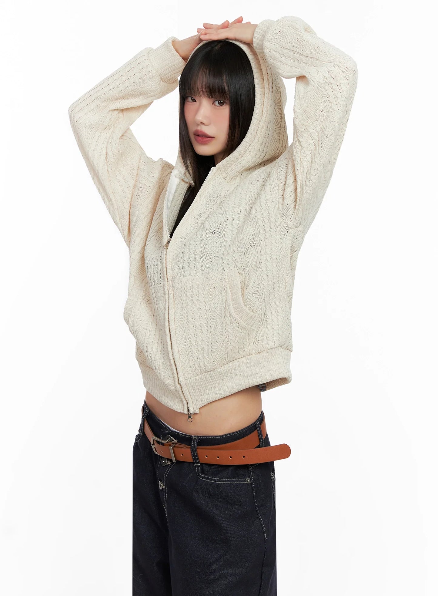 Cable Knit Zip-Up Hoodie IN503