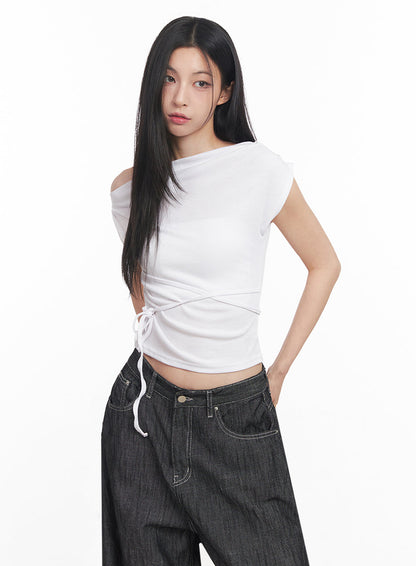 Asymmetric Short Sleeve Wrap Shirt IY516