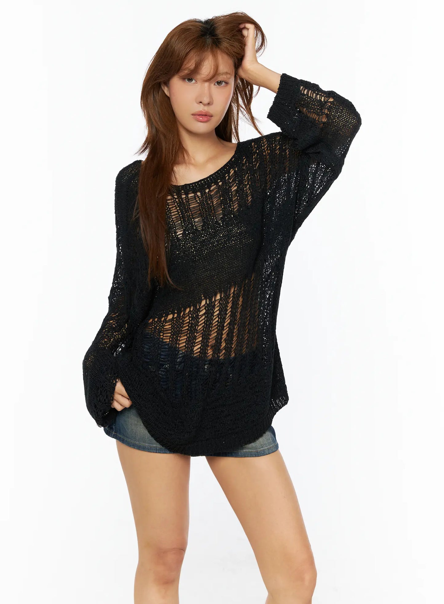 Casual Distressed Long Sleeve Sweater CU517