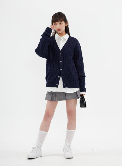 Cable Knit Relaxed Fit Cardigan C7102
