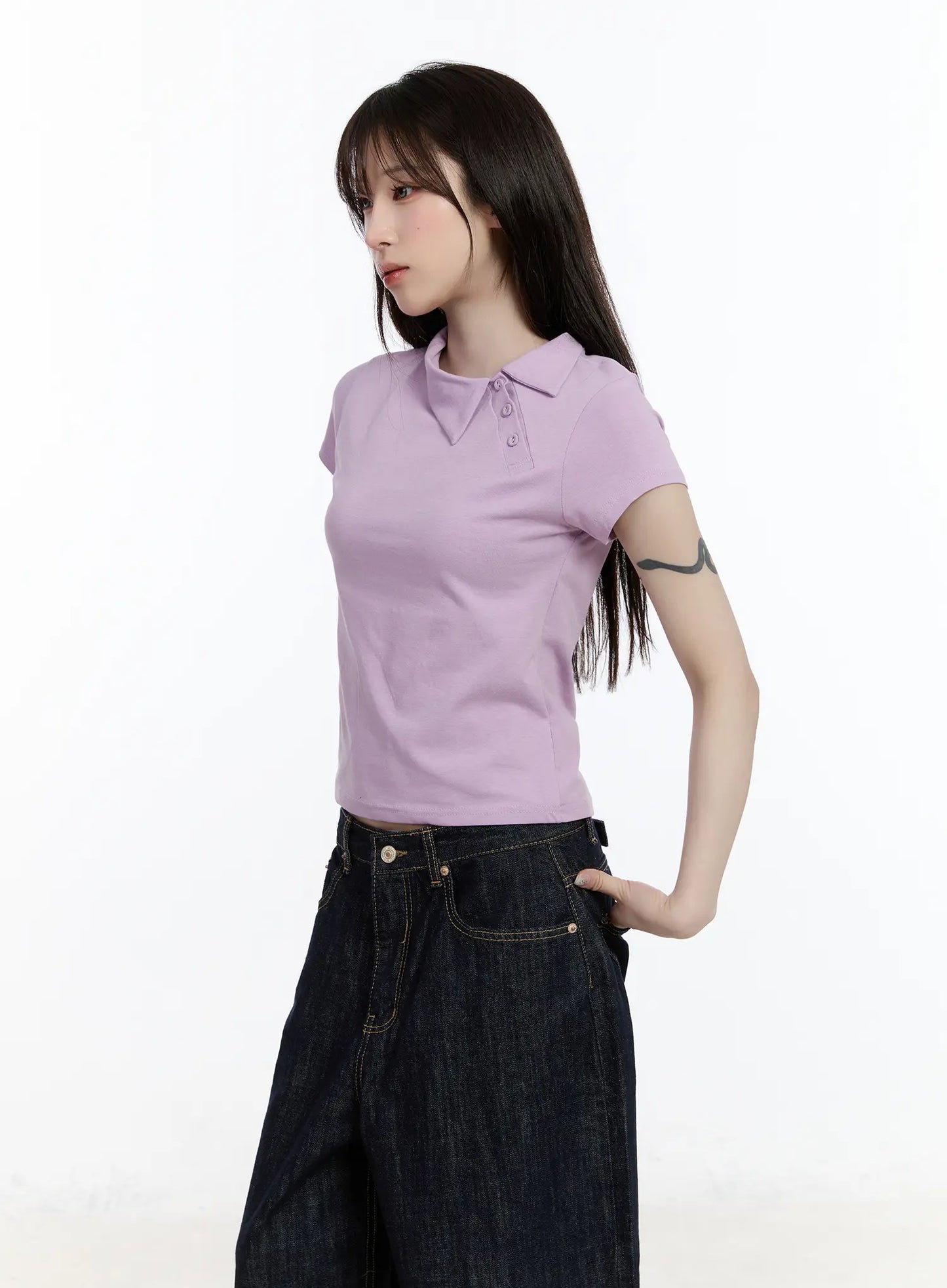 Asymmetrical Collar Short Sleeve Top CA501