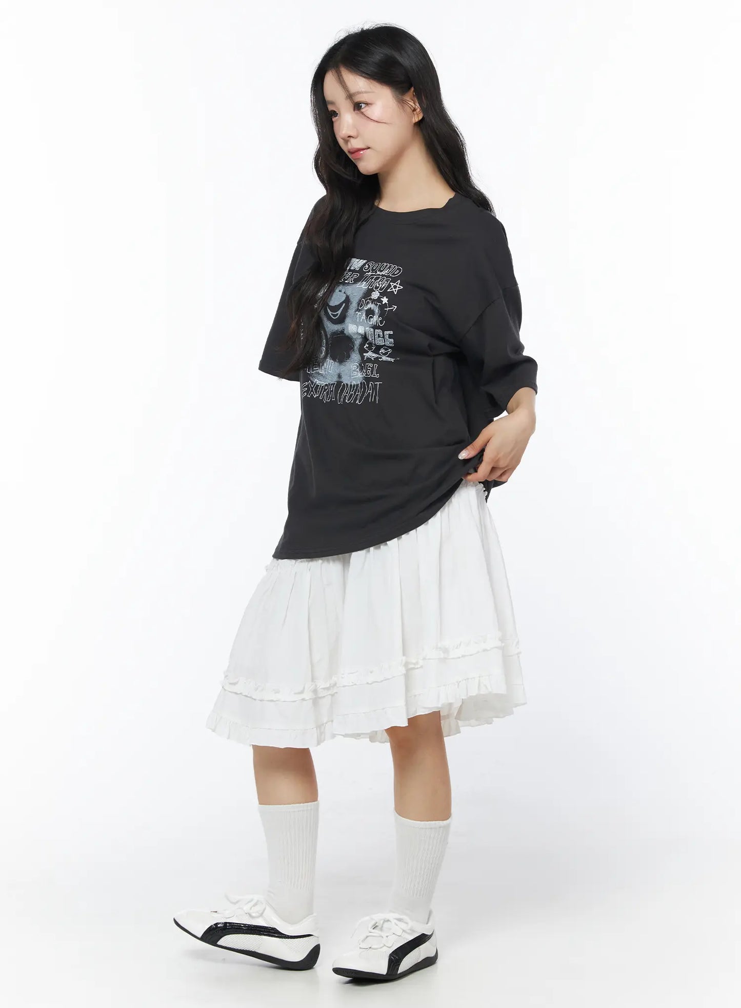 Asymmetric Frill Trim Midi Skirt CD805