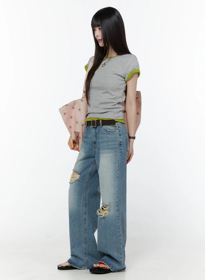 Anouk Vintage Wash Ripped Straight Jeans CU505