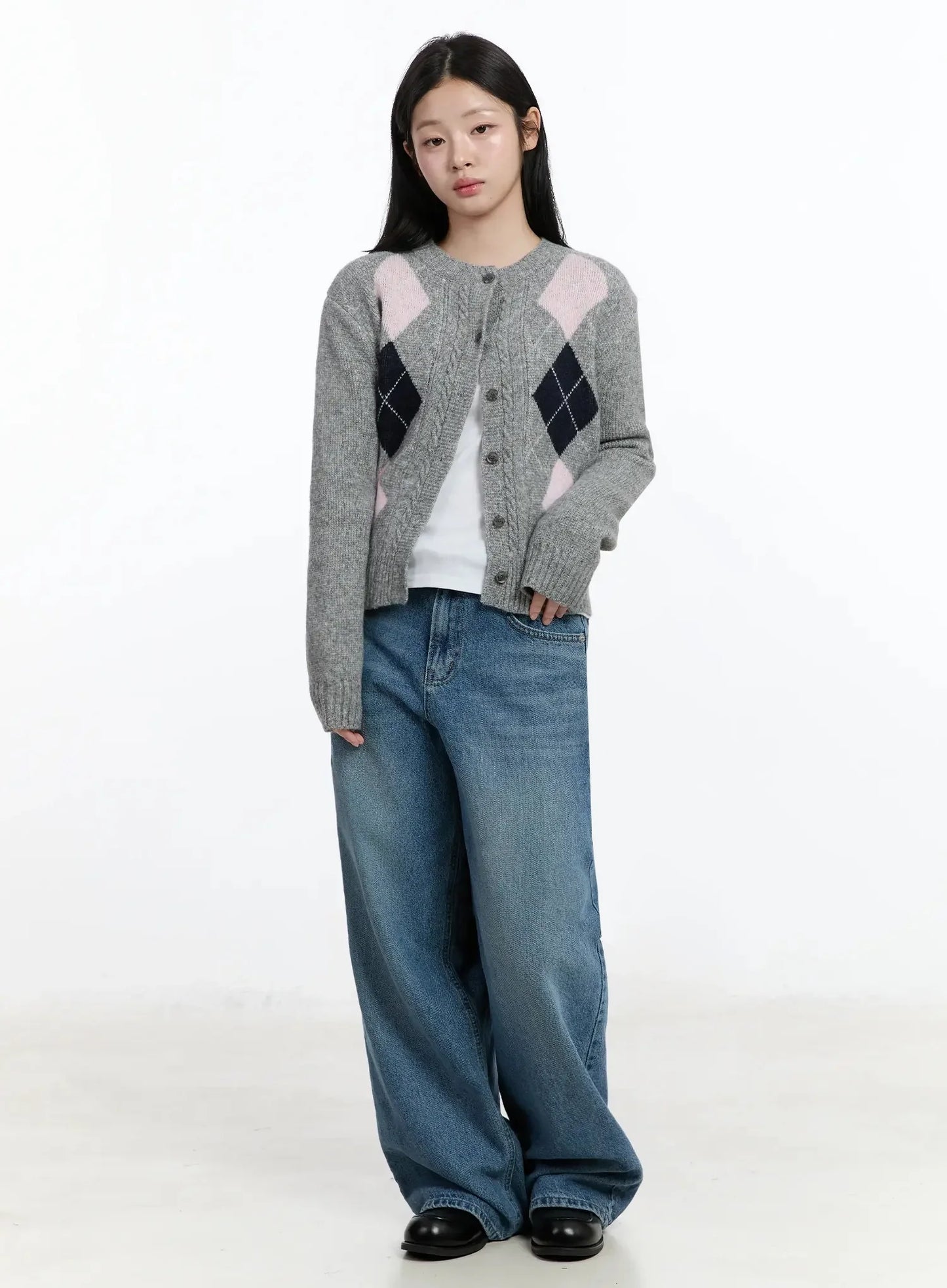 Argyle Pattern Knit Cardigan IM519