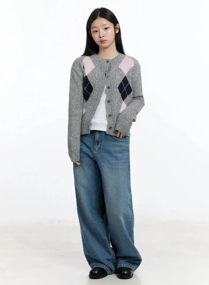 Argyle Pattern Knit Cardigan IM519