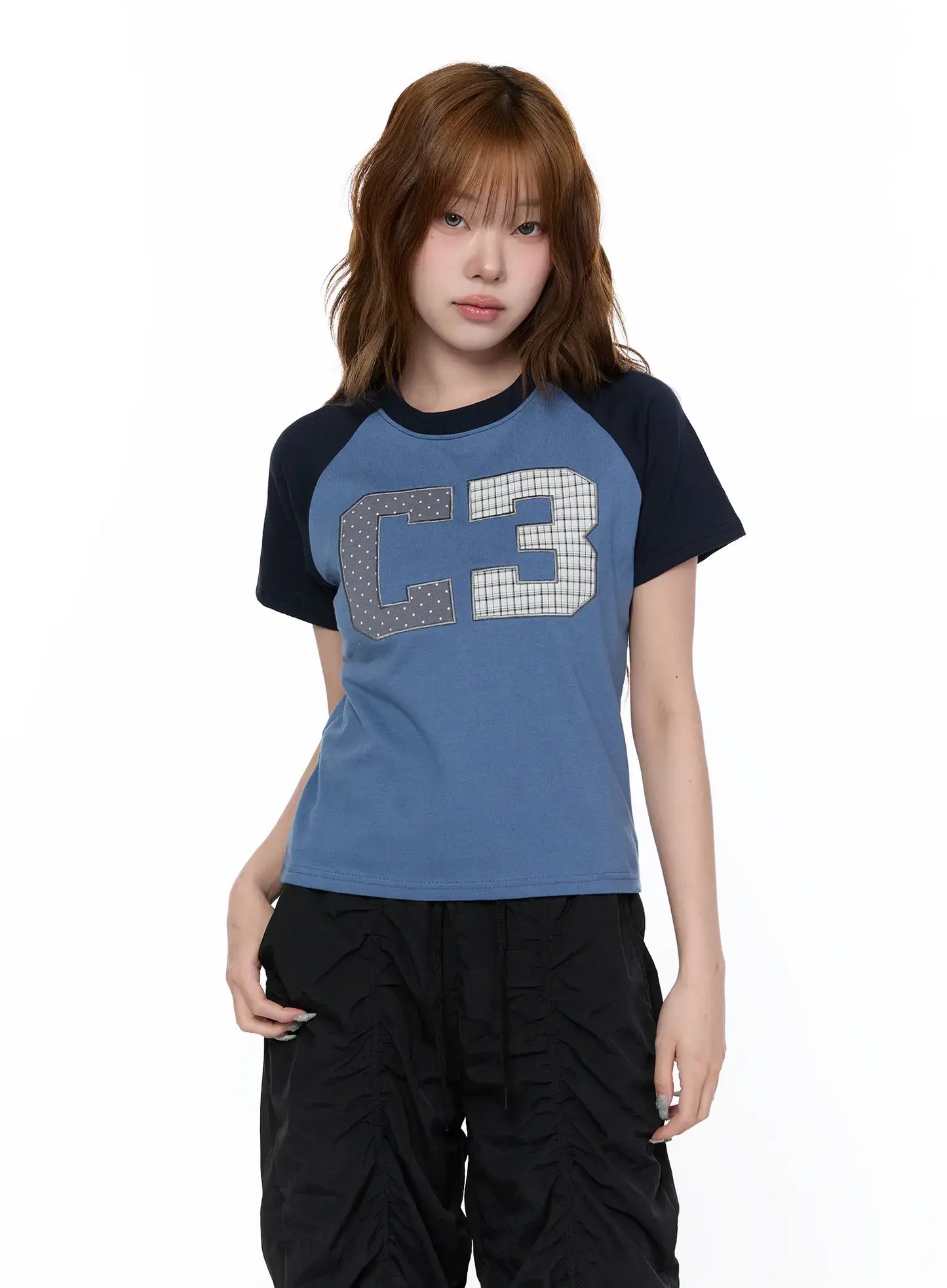 Checkered Graphic Short Sleeve Top CA522