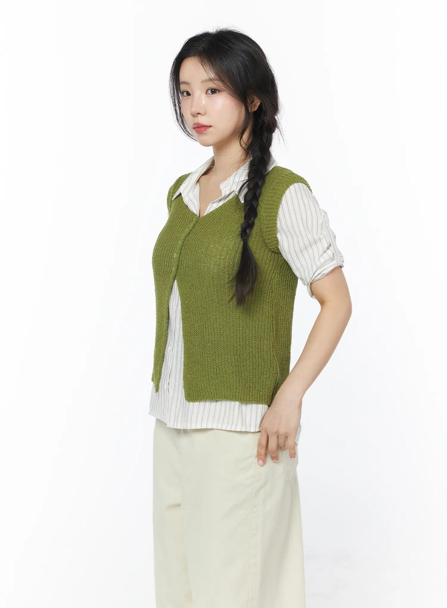 Button Knit Sleeveless Cardigan CY522