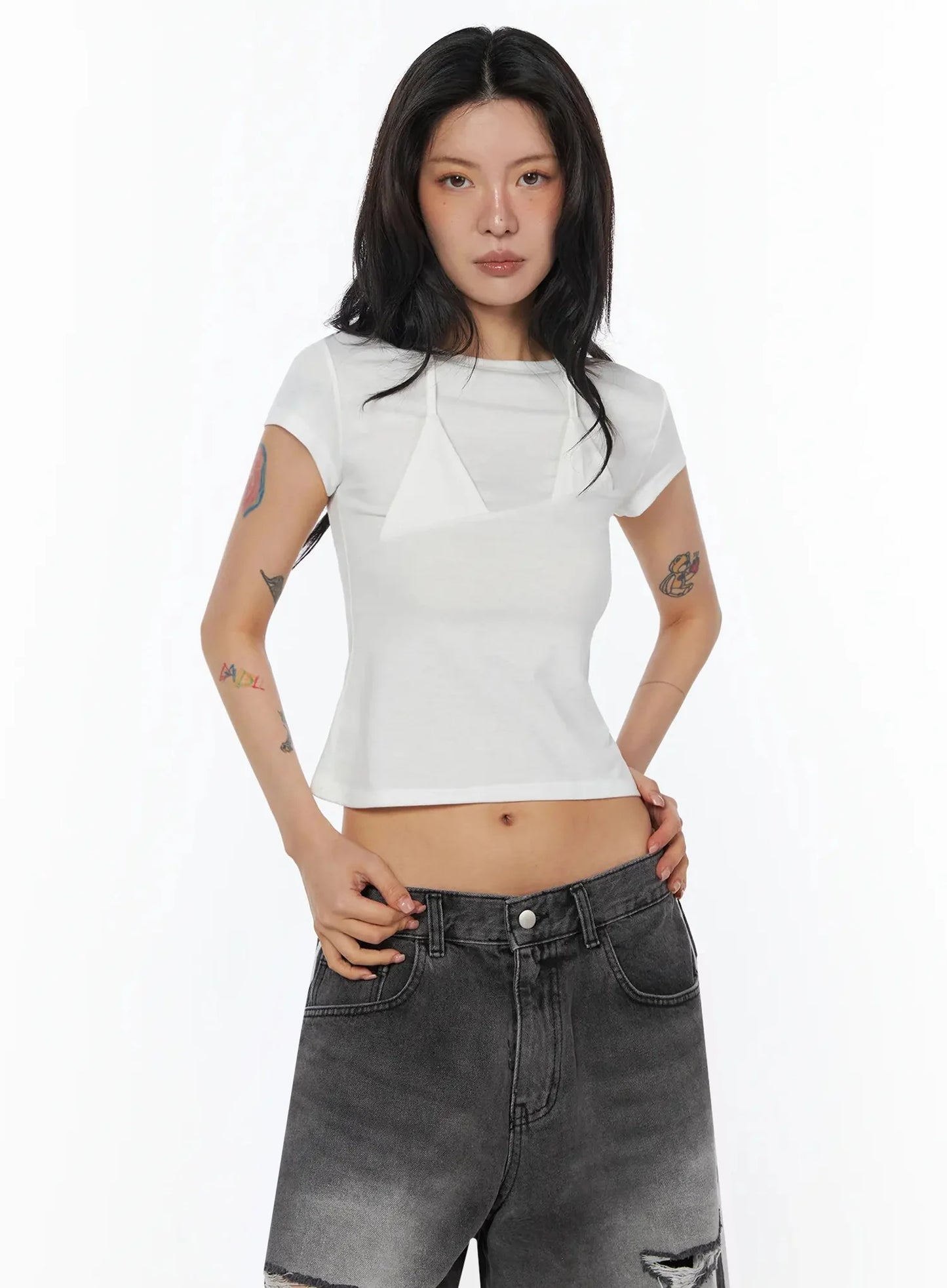 Asymmetric Layered Crop Tee IU509