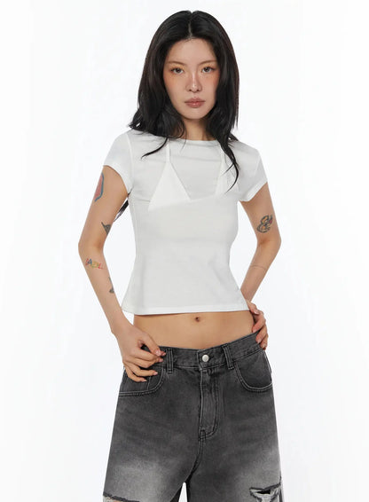 Asymmetric Layered Crop Tee IU509