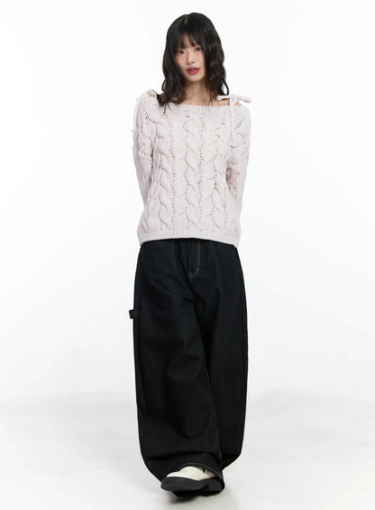 Boat Neck Cable Knit Top IF505