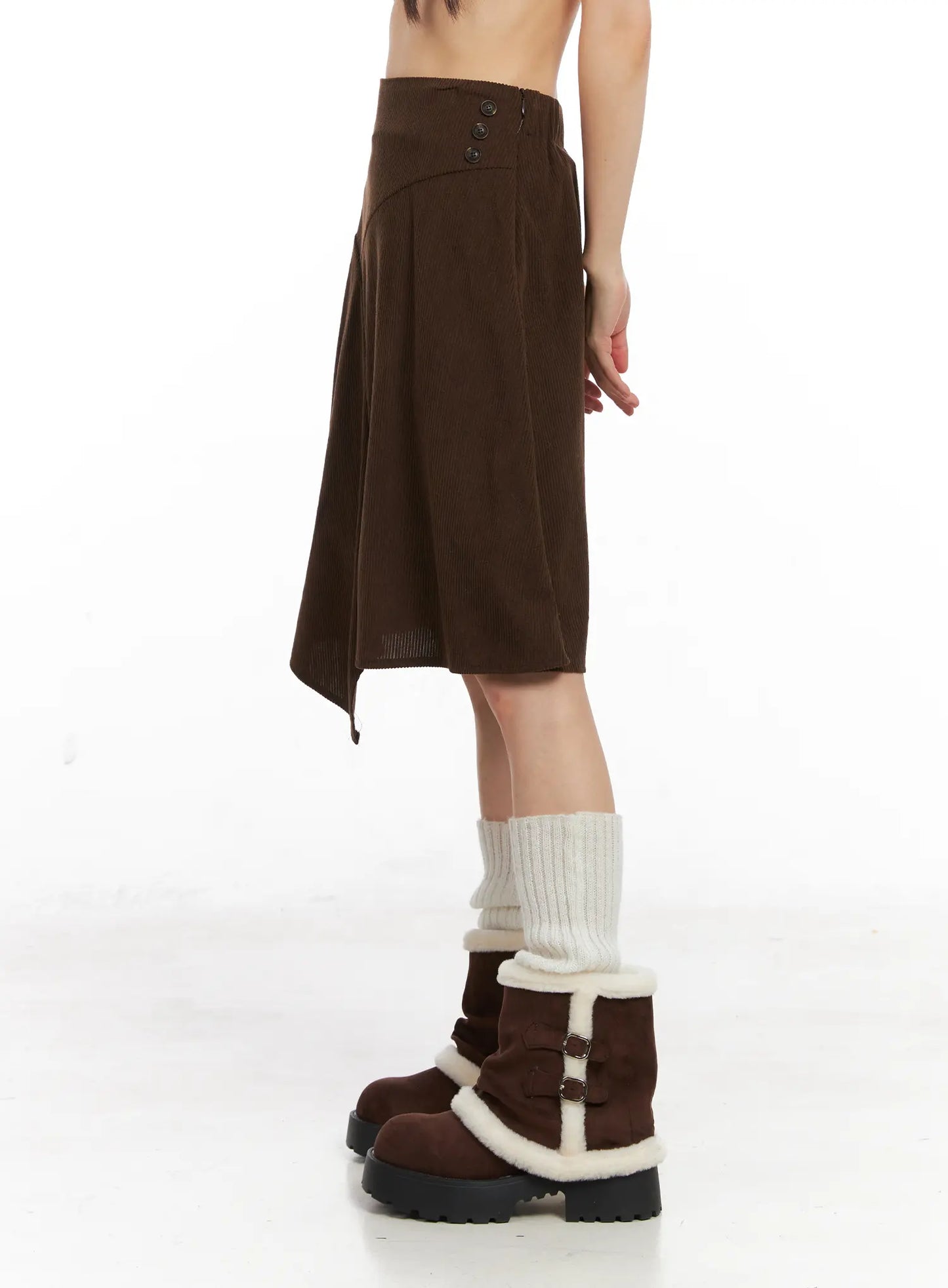 Asymmetric Button Midi Skirt CN521