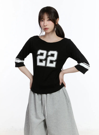 Casual Numeric Print Boatneck Top CA503