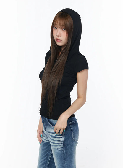 Casual Snap-Button Hooded Tee CY529