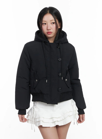 Button Faux Fur Crop Puffer Jacket CD529