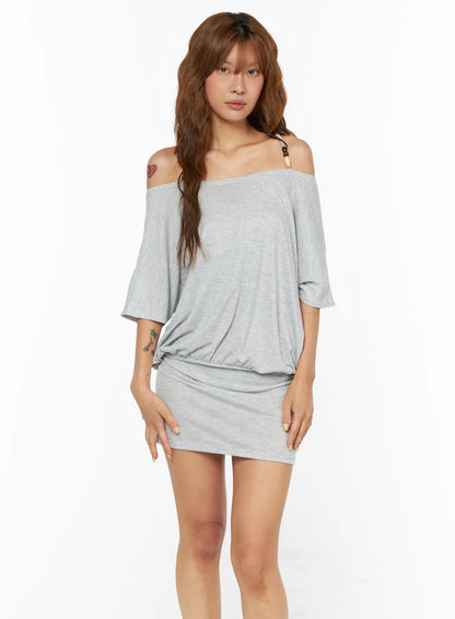 Beaded Halter Off-Shoulder Mini Dress CU518